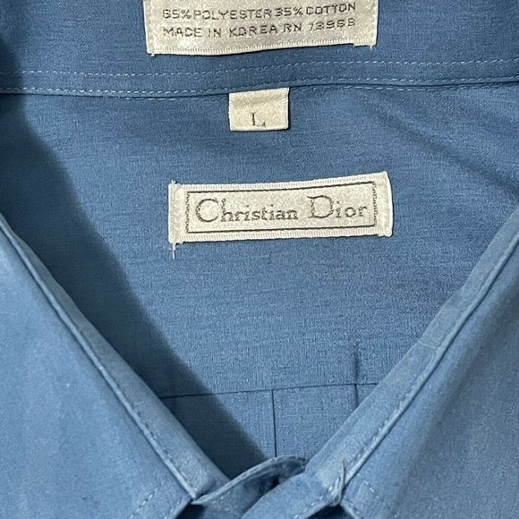 Mens Christian Dior Blue Monogramed Button Down Dress Shirt Large - Picture 7 of 11